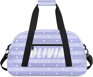 Custom Kids Duffel Bags Personalized Sport Gym Bag with Adjustable & Removable Shoulder Strap Lightweight Overnight Weekender Bag for Boys Girls Travel Sport School(Purple Stripes)