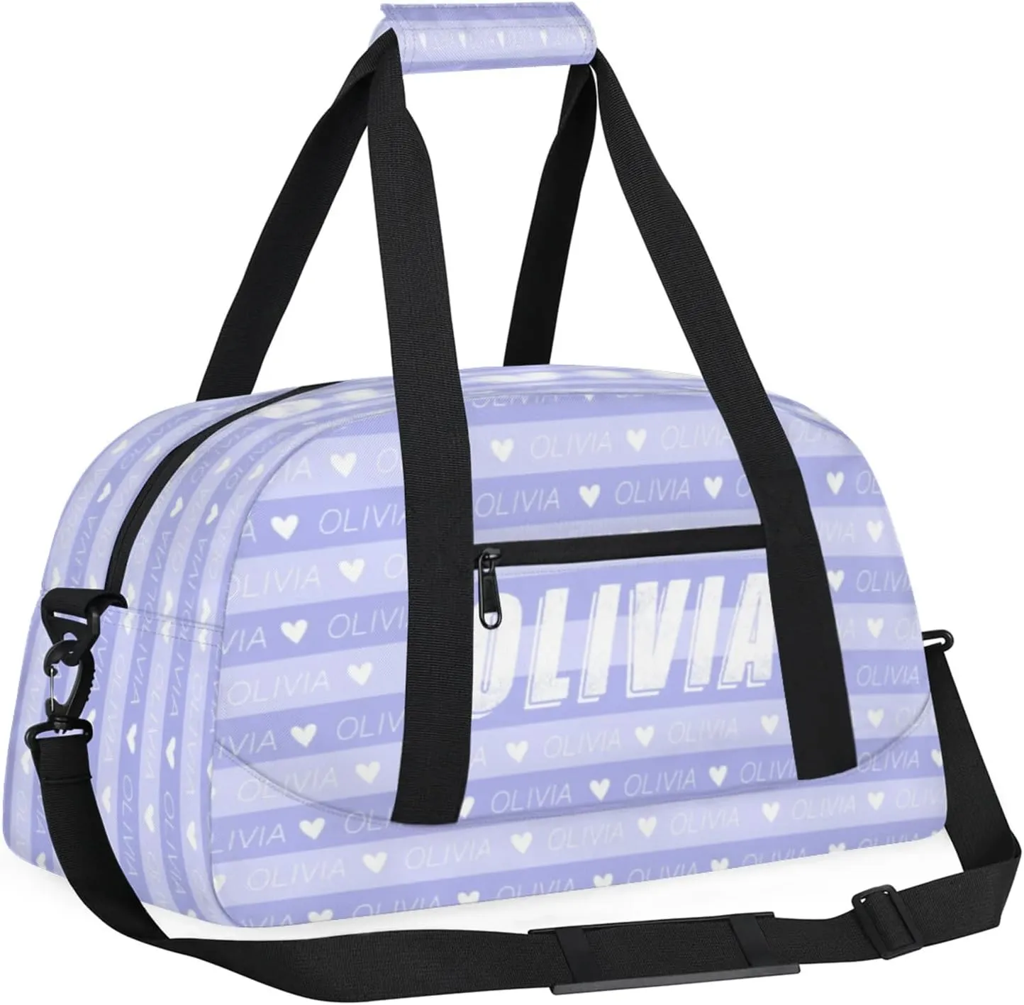 Custom Kids Duffel Bags Personalized Sport Gym Bag with Adjustable & Removable Shoulder Strap Lightweight Overnight Weekender Bag for Boys Girls Travel Sport School(Purple Stripes)