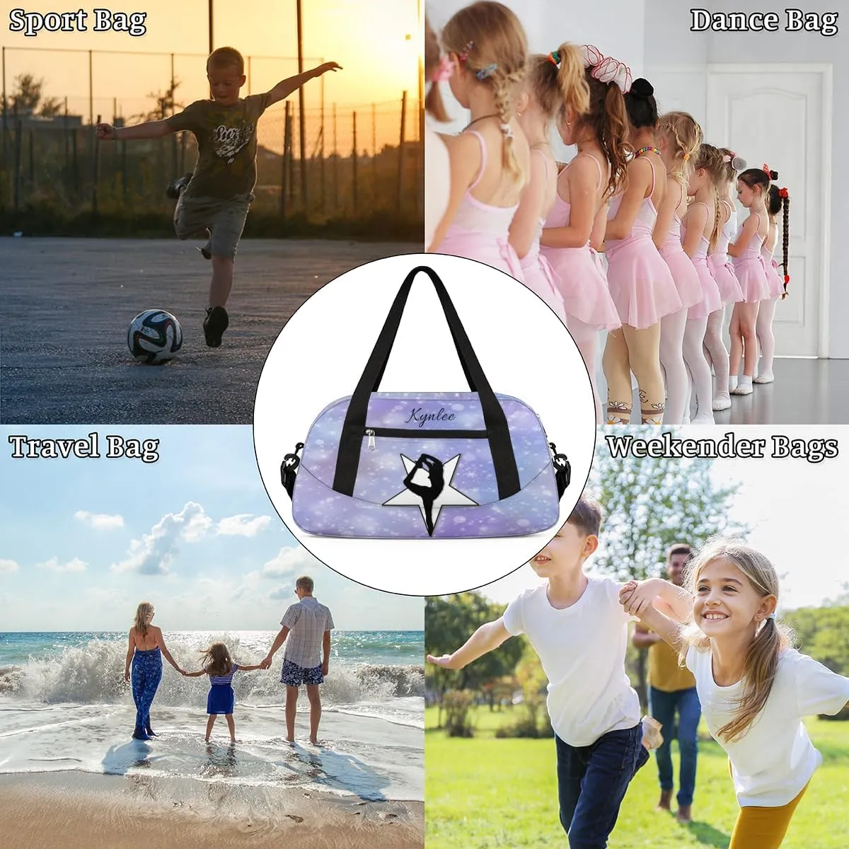 Custom Kids Duffel Overnight Bag Personalized Dance Bag Travel Duffel Bag for Girls Boys Customized Kids Gifts- Purple Cheer Gymnast