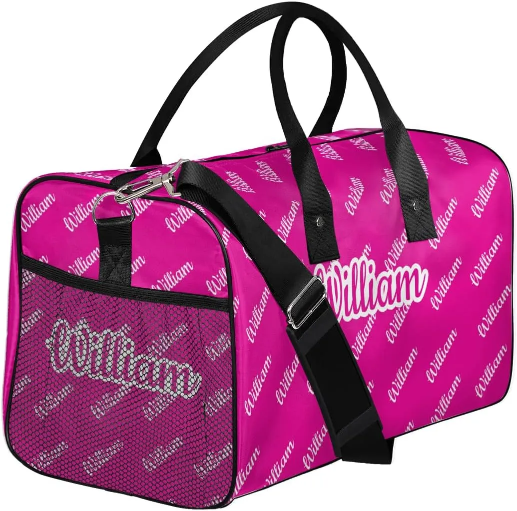 Custom Name Duffel Bag Personalized Sports Bag Dance Gym Bags Travel Overnight Carry-On Duffel Bag for Women Men Waterproof, Hot Pink
