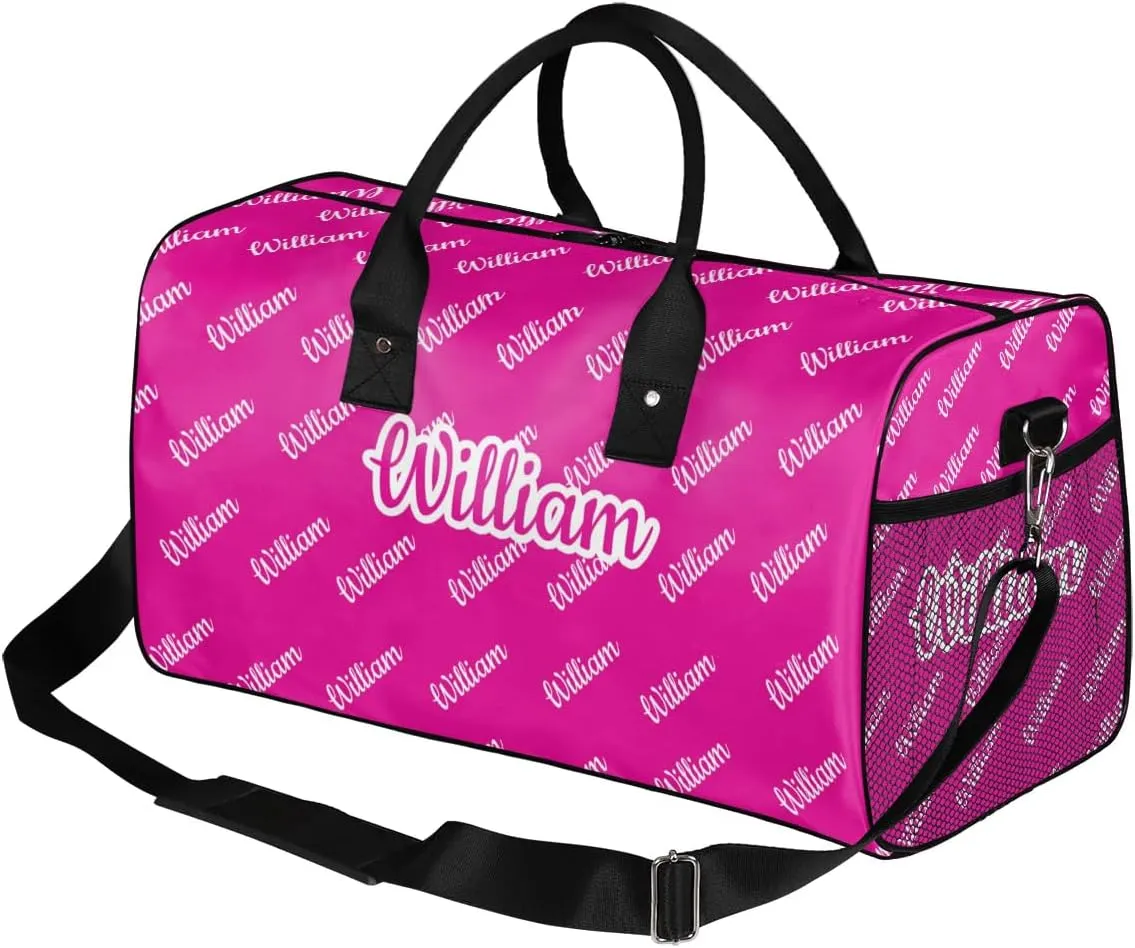 Custom Name Duffel Bag Personalized Sports Bag Dance Gym Bags Travel Overnight Carry-On Duffel Bag for Women Men Waterproof, Hot Pink