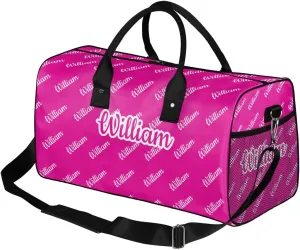 Custom Name Duffel Bag Personalized Sports Bag Dance Gym Bags Travel Overnight Carry-On Duffel Bag for Women Men Waterproof, Hot Pink