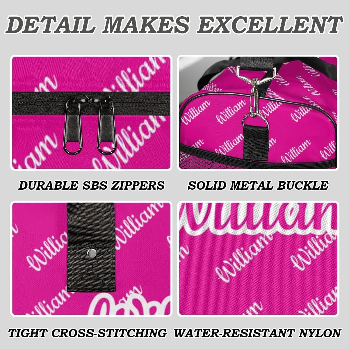 Custom Name Duffel Bag Personalized Sports Bag Dance Gym Bags Travel Overnight Carry-On Duffel Bag for Women Men Waterproof, Hot Pink