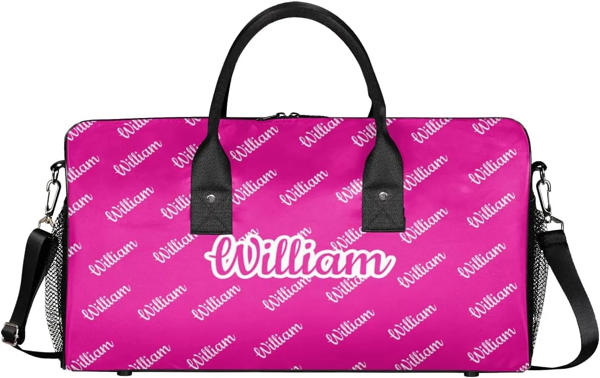 Custom Name Duffel Bag Personalized Sports Bag Dance Gym Bags Travel Overnight Carry-On Duffel Bag for Women Men Waterproof, Hot Pink