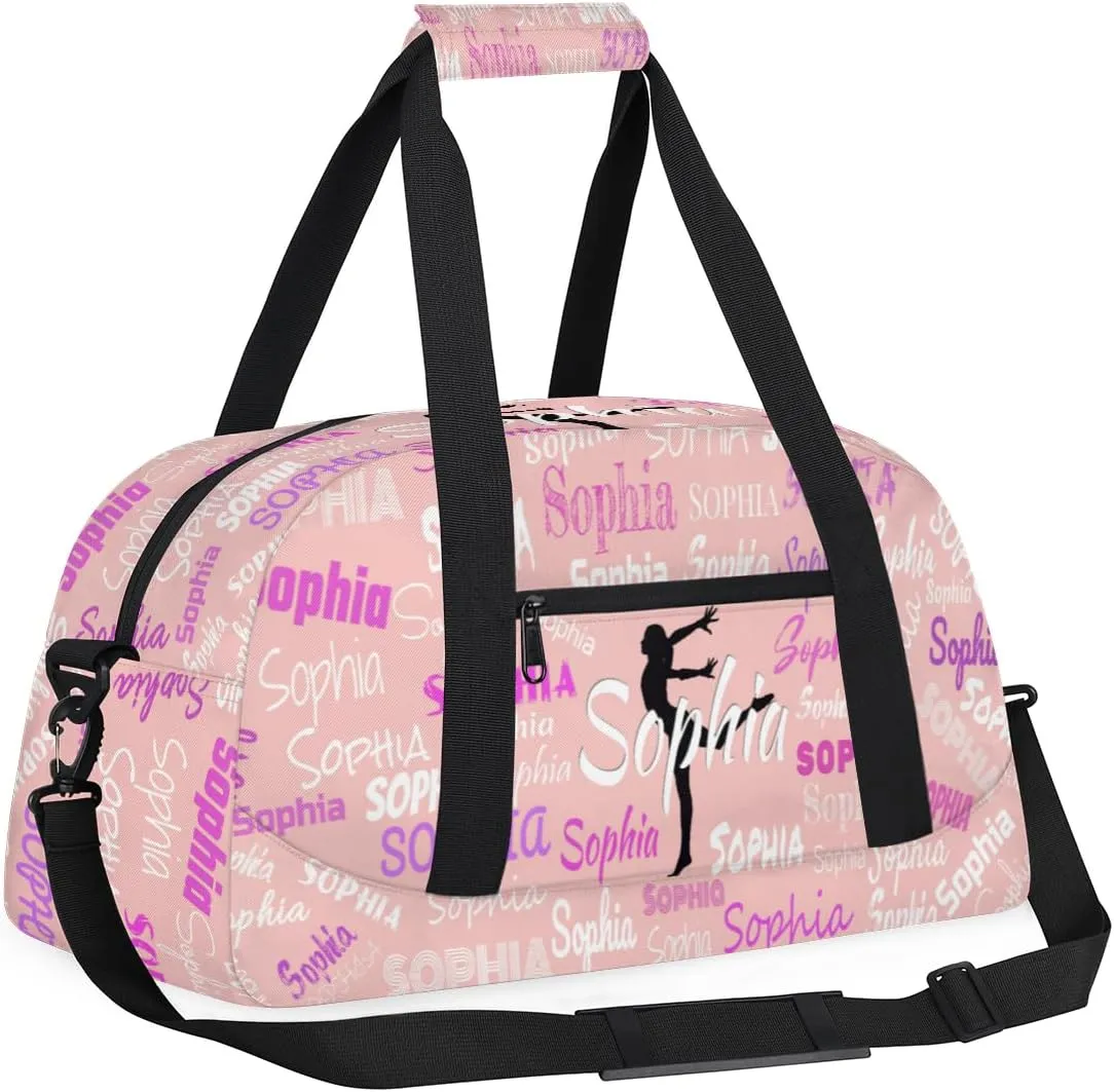 Custom Name Gym Dance Bags for Girls, Overnight Duffel Bags Dancing Cheerleaders Personalized Sport Gym Bag Travel Practice Gymnastics Duffel Bag, Solid Light Pink Background