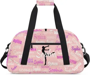Custom Name Gym Dance Bags for Girls, Overnight Duffel Bags Dancing Cheerleaders Personalized Sport Gym Bag Travel Practice Gymnastics Duffel Bag, Solid Light Pink Background