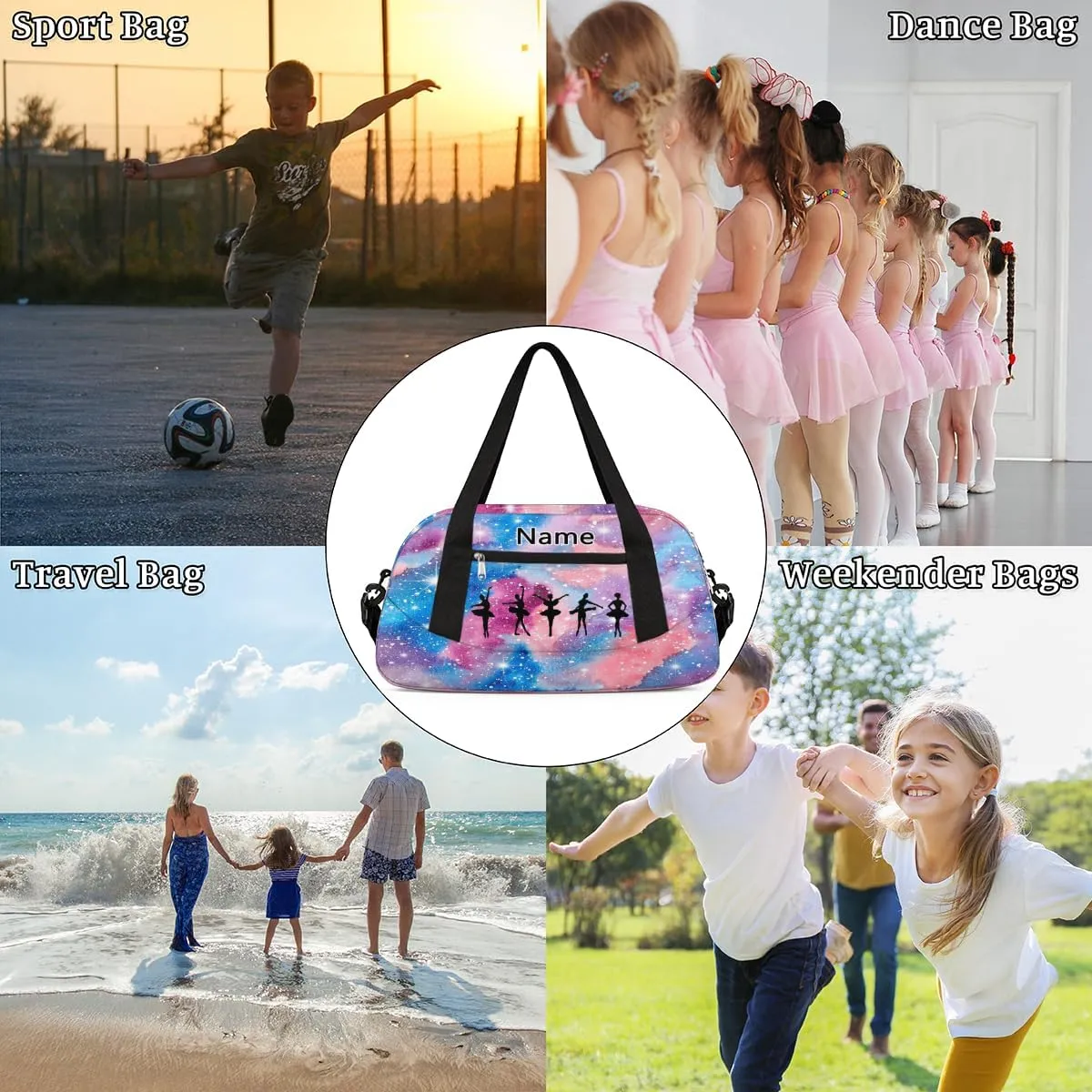Custom Name Kids Duffle Bag Personalized Text Ballet Dance Gym Sports Bag Pink Waterproof Overnight Weekender Travel Workout Duffel Bag Carry On Bag for Little Boys Girls Teen Gifts, Colorful Cloud