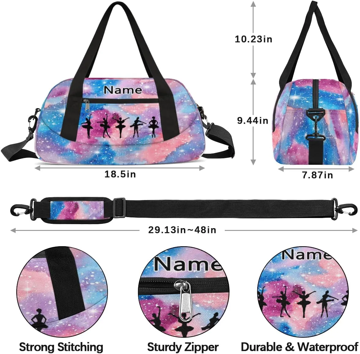 Custom Name Kids Duffle Bag Personalized Text Ballet Dance Gym Sports Bag Pink Waterproof Overnight Weekender Travel Workout Duffel Bag Carry On Bag for Little Boys Girls Teen Gifts, Colorful Cloud