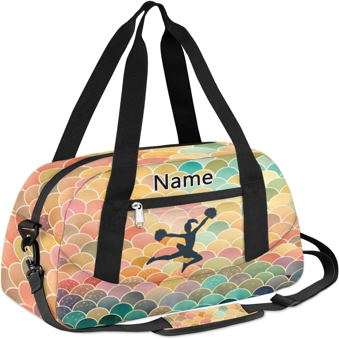 Custom Name Kids Duffle Bag Personalized Text Ballet Dance Sports Bag Waterproof Overnight Weekender Travel Workout Duffel Bag Gymnastics Carry On Bag for Boys Girls Teen Gifts, Colorful Cheer