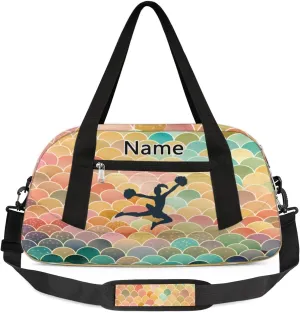 Custom Name Kids Duffle Bag Personalized Text Ballet Dance Sports Bag Waterproof Overnight Weekender Travel Workout Duffel Bag Gymnastics Carry On Bag for Boys Girls Teen Gifts, Colorful Cheer