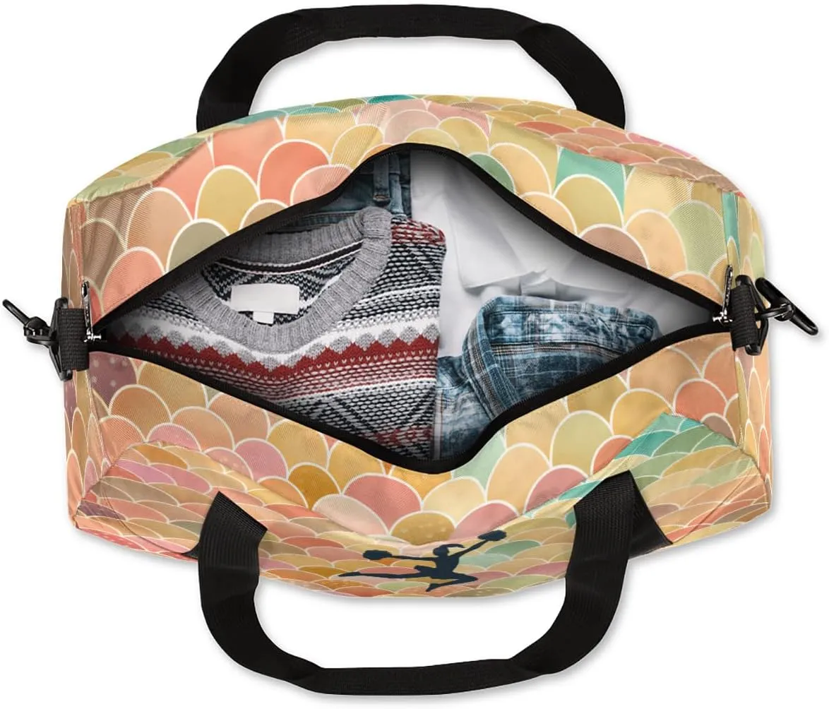 Custom Name Kids Duffle Bag Personalized Text Ballet Dance Sports Bag Waterproof Overnight Weekender Travel Workout Duffel Bag Gymnastics Carry On Bag for Boys Girls Teen Gifts, Colorful Cheer