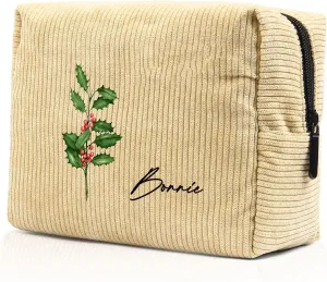 Custom Name Makeup Bags for Women Personalized Travel Cosmetic Bag with Birth Flower Portable Make Up Bags Customized Gifts for Women Mother Sister (Light Yellow)