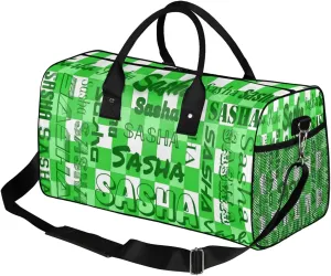 Custom Name Sport Duffel Bag, Personalized Gym Bag for Women, Green Buffalo Plaid Custom Travel Tote Bags for Dance Cheer, Overnight Weekender Bags