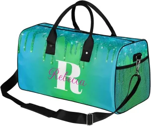 Custom Name Sports Duffel Bag Personalized Dance Gym Bag for Women Men Overnight Weekender Travel Duffel Bags Lightweight 17.4in, Blue Green