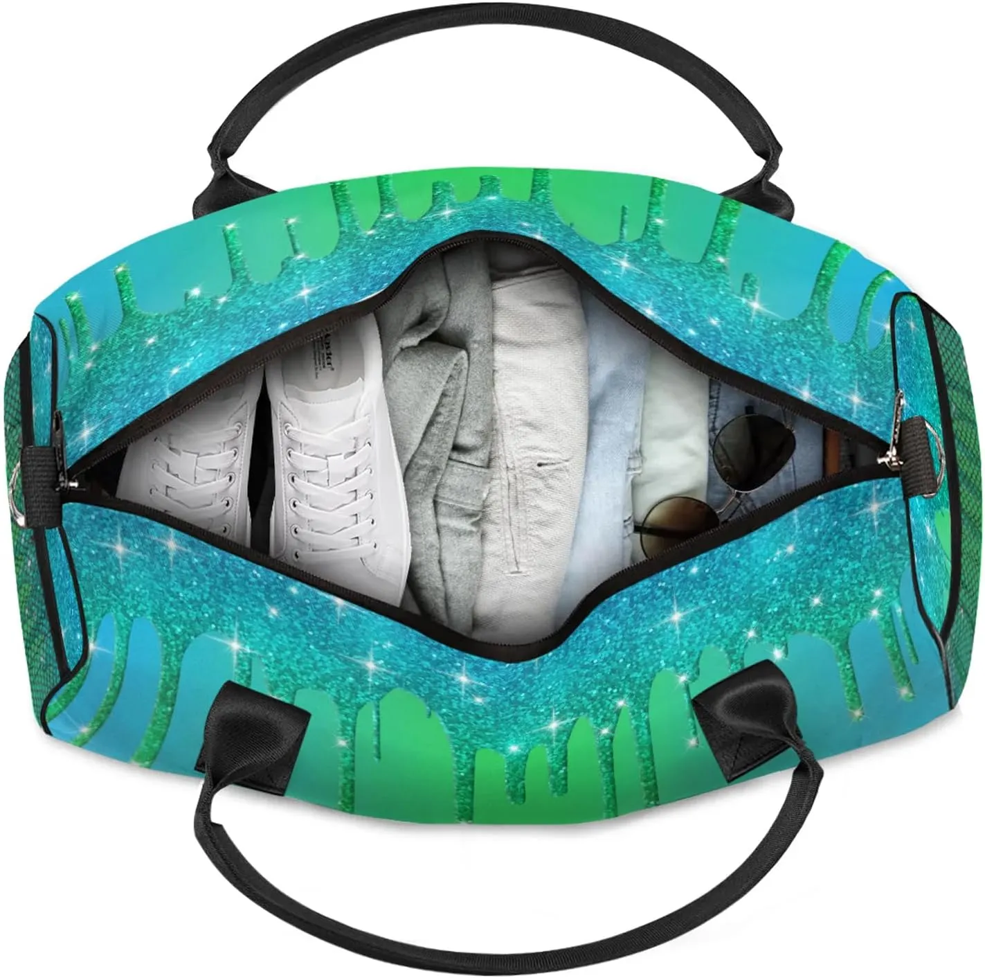 Custom Name Sports Duffel Bag Personalized Dance Gym Bag for Women Men Overnight Weekender Travel Duffel Bags Lightweight 17.4in, Blue Green