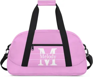 Custom Name Violet Pink Sports Duffel Bag, Personalized Initial Letter Gym Sport Duffel Cheerleading Travel Weekender Tote Carry-On Bag