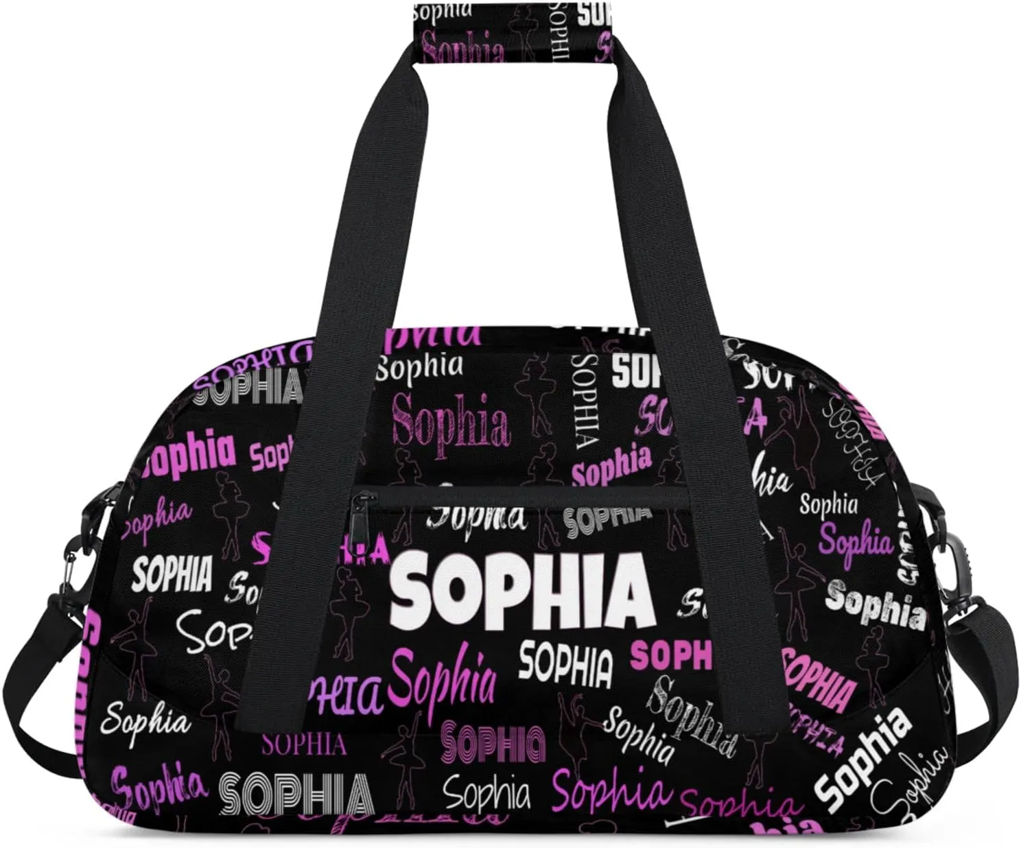 Custom Named Dance Ballet Bag, Black Gym Sports Duffle Bag Carry On Weekend Sports Dancing Training Travel Bag
