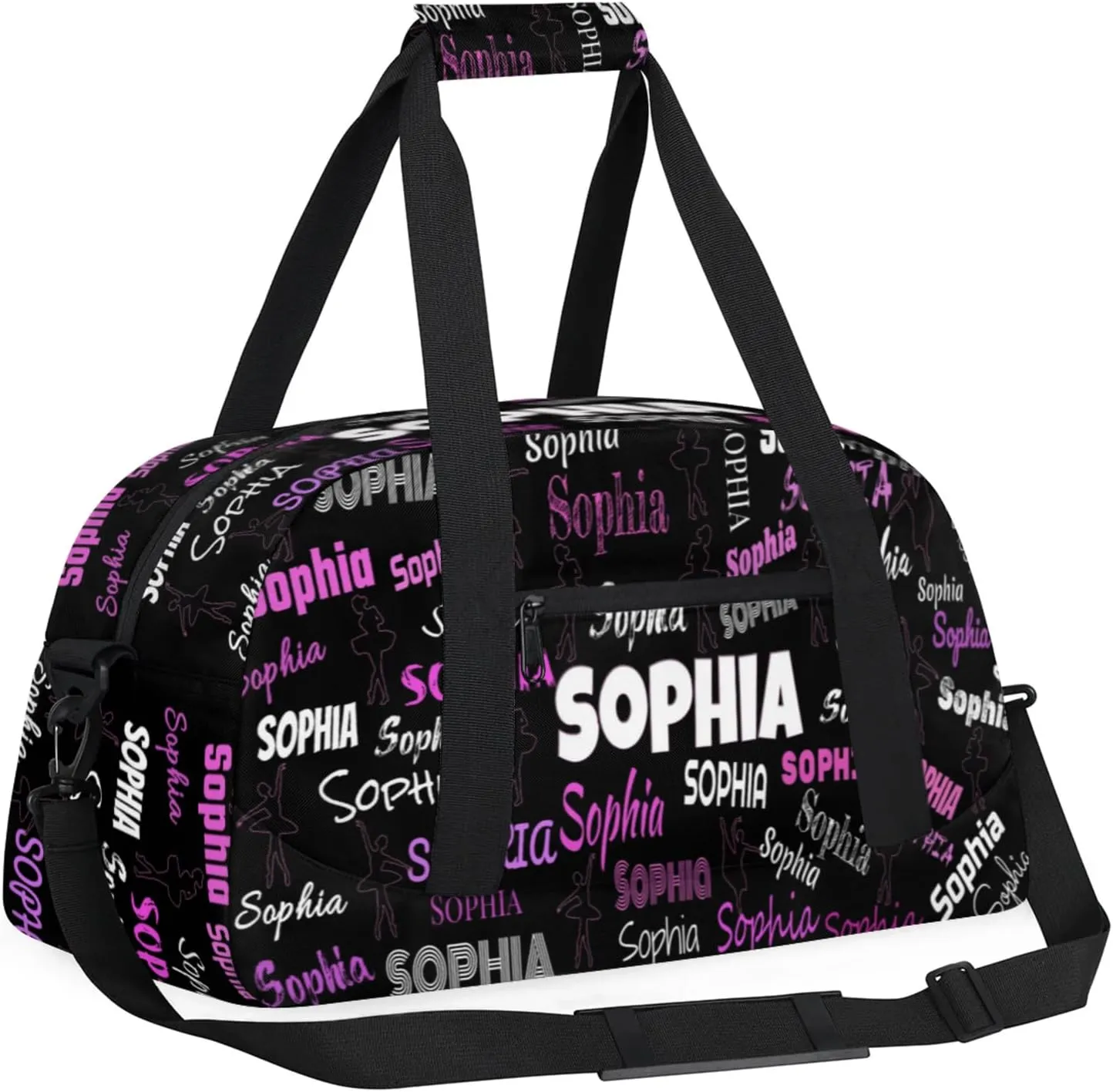 Custom Named Dance Ballet Bag, Black Gym Sports Duffle Bag Carry On Weekend Sports Dancing Training Travel Bag