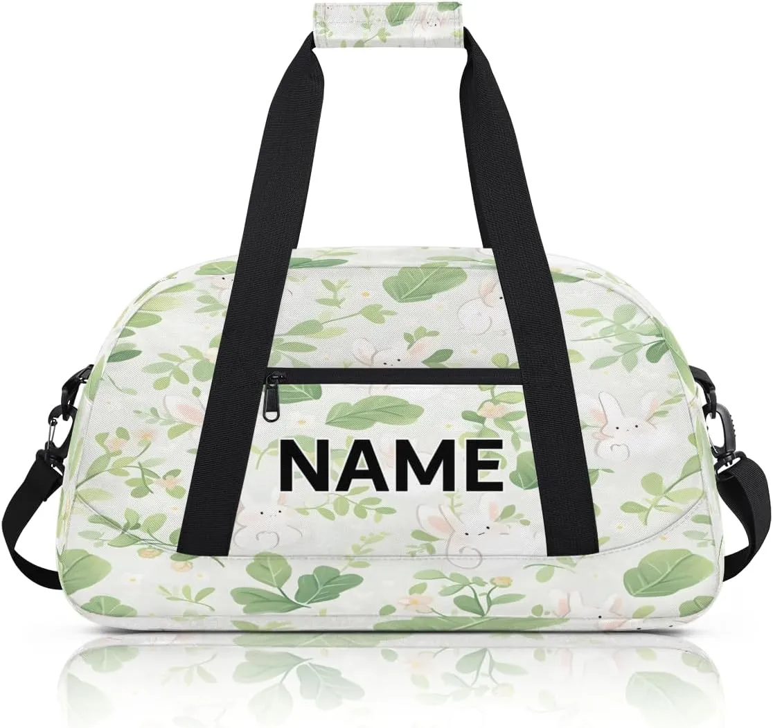 Custom Rabbit Floral Small Gym Bag 18 inch for Women Men Personalized Animals Rabbit Carry On Overnight Weekender Bag for Travel Work Dance Sport