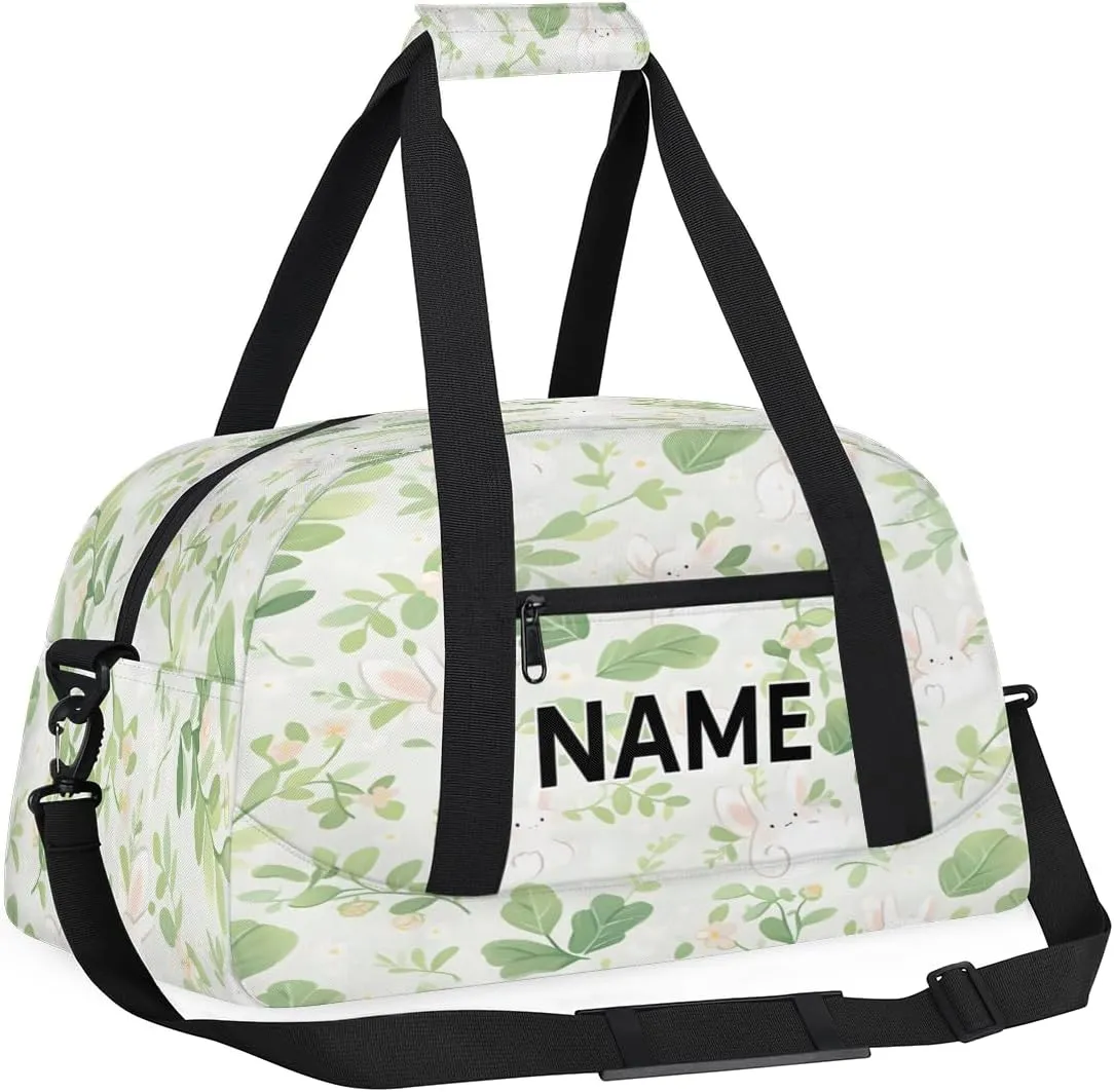 Custom Rabbit Floral Small Gym Bag 18 inch for Women Men Personalized Animals Rabbit Carry On Overnight Weekender Bag for Travel Work Dance Sport