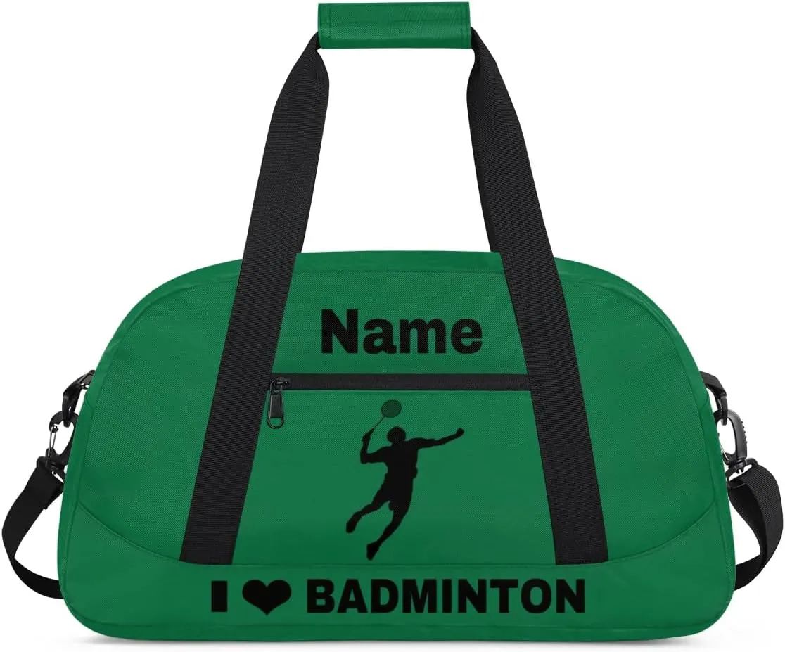 Custom Sport Duffel Bag Badminton Personalized Name Sports Bag Overnight Weekender Bag Waterproof Travel Sport Gym Bags, Green