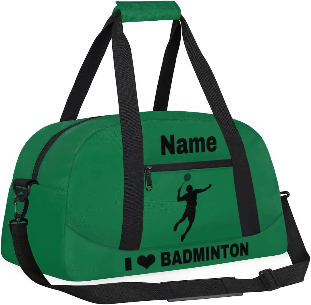 Custom Sport Duffel Bag Badminton Personalized Name Sports Bag Overnight Weekender Bag Waterproof Travel Sport Gym Bags, Green