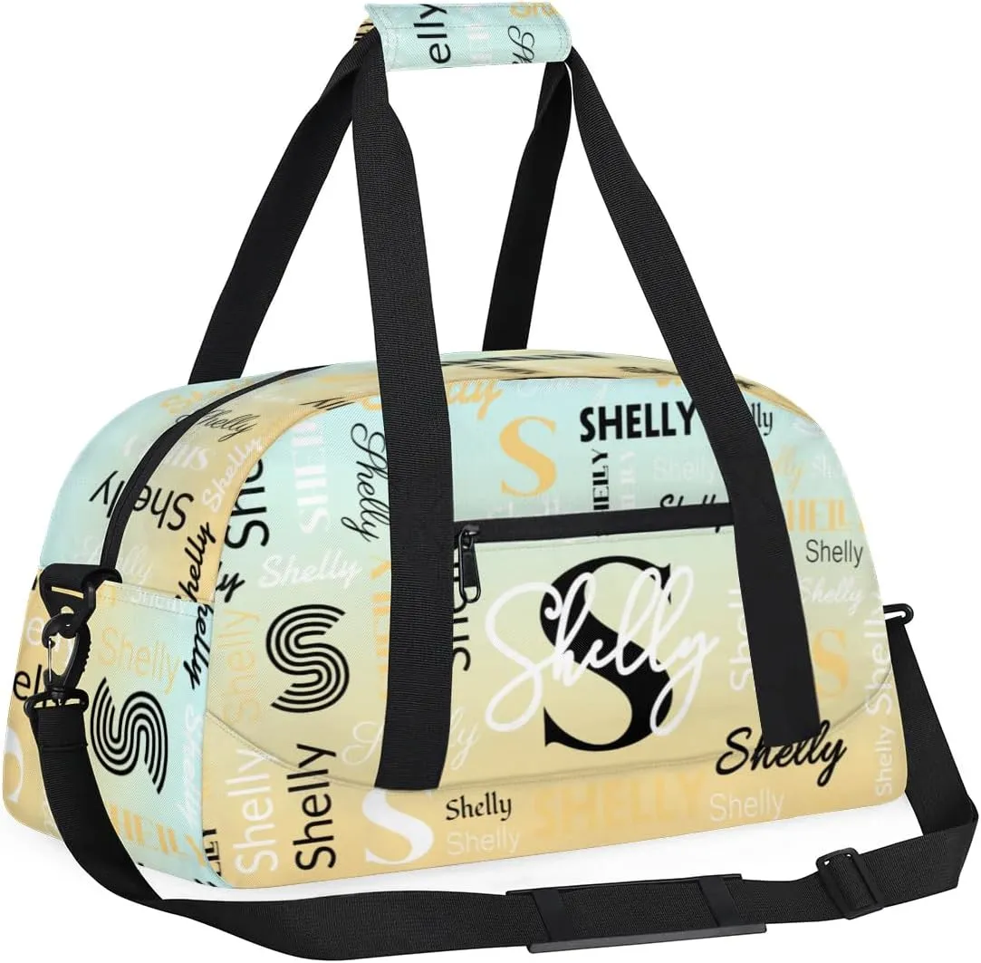 Custom Sport Duffel Bag, Small Gym Bag for Women Personalized Travel Duffle Bag Carry On Weekender Bag Overnight Tote Training Workout Bag Beige Gradient