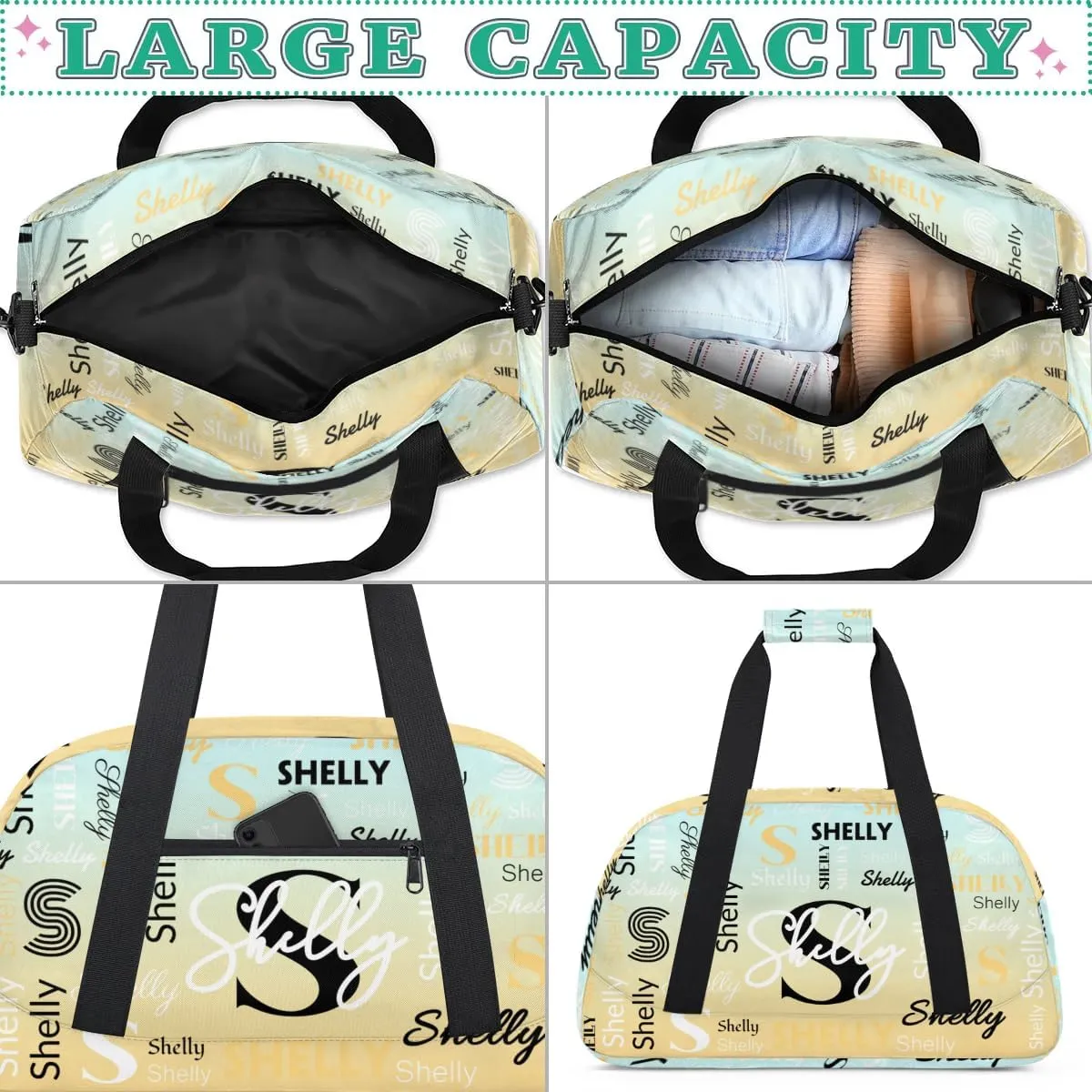 Custom Sport Duffel Bag, Small Gym Bag for Women Personalized Travel Duffle Bag Carry On Weekender Bag Overnight Tote Training Workout Bag Beige Gradient