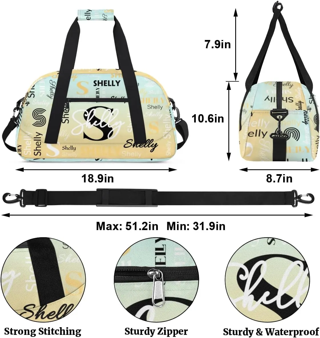 Custom Sport Duffel Bag, Small Gym Bag for Women Personalized Travel Duffle Bag Carry On Weekender Bag Overnight Tote Training Workout Bag Beige Gradient