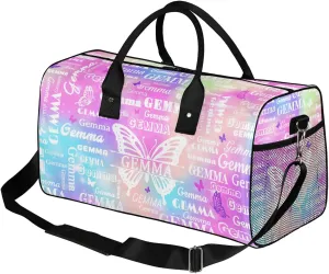 Custom Sport Duffel Bag with Name Butterfly Travel Overnight Bag for Women Men Waterproof Dance Ballet Bag Lightweight 17.4in, Rainbow Sparkly