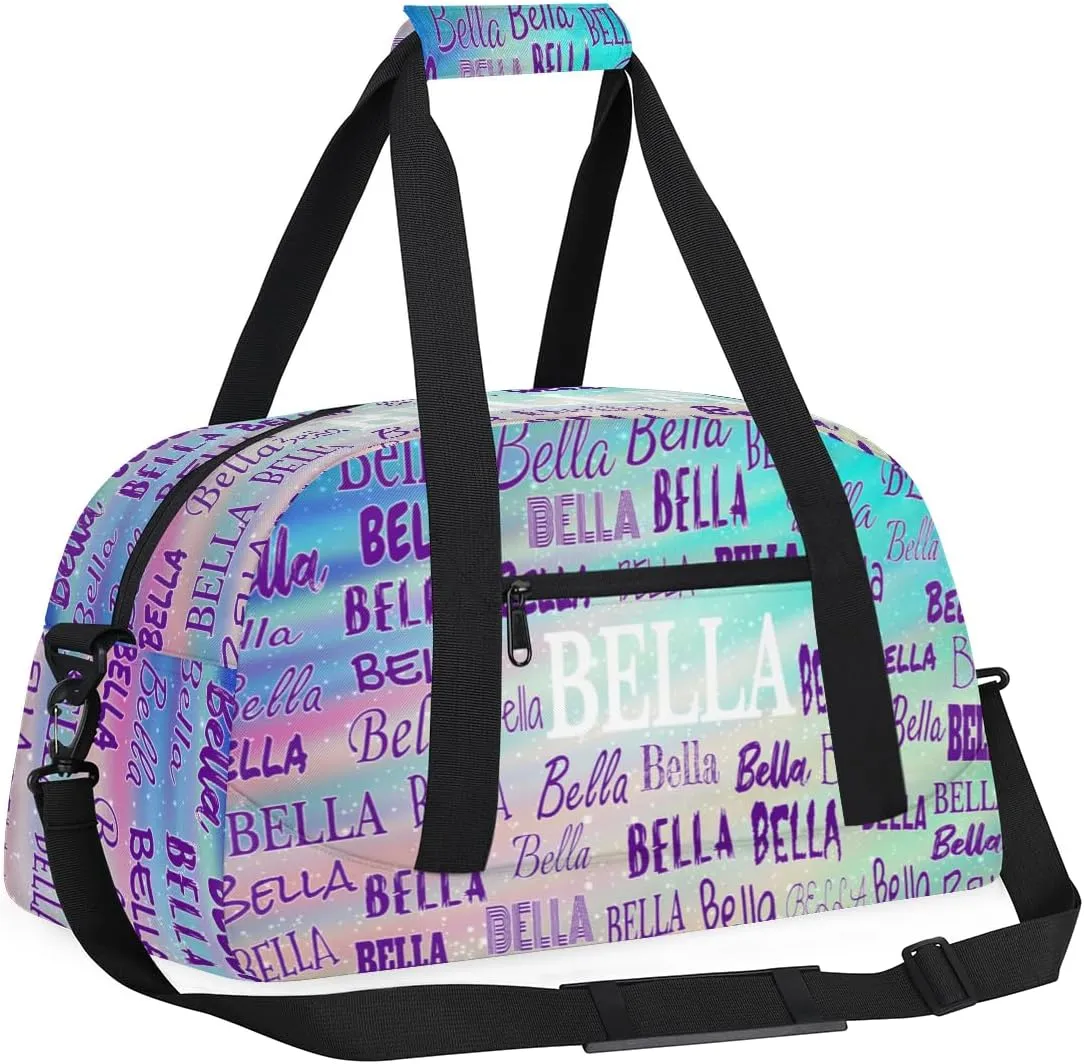 Custom Sports Dance Bag for Girls, Personalized Kids Gym Bag Customized Travel Duffle Bag with Name Ranked, Aqua Green Gradient Color