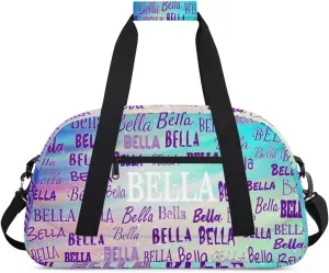Custom Sports Dance Bag for Girls, Personalized Kids Gym Bag Customized Travel Duffle Bag with Name Ranked, Aqua Green Gradient Color