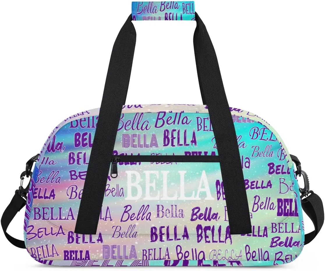 Custom Sports Dance Bag for Girls, Personalized Kids Gym Bag Customized Travel Duffle Bag with Name Ranked, Aqua Green Gradient Color