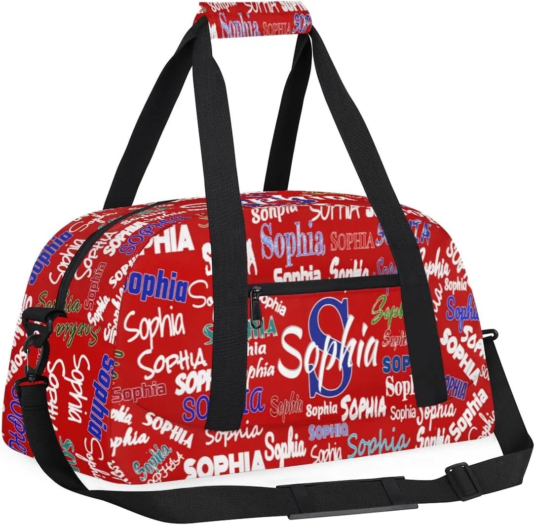 Custom Sports Duffel Bag Boys, Personalized Kids Gym Bag Customized Travel Duffle Bag with Name Ranked, Red Background