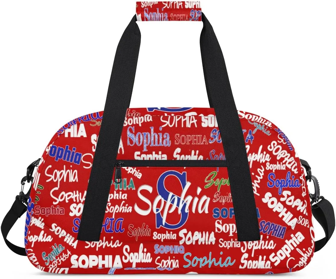 Custom Sports Duffel Bag Boys, Personalized Kids Gym Bag Customized Travel Duffle Bag with Name Ranked, Red Background