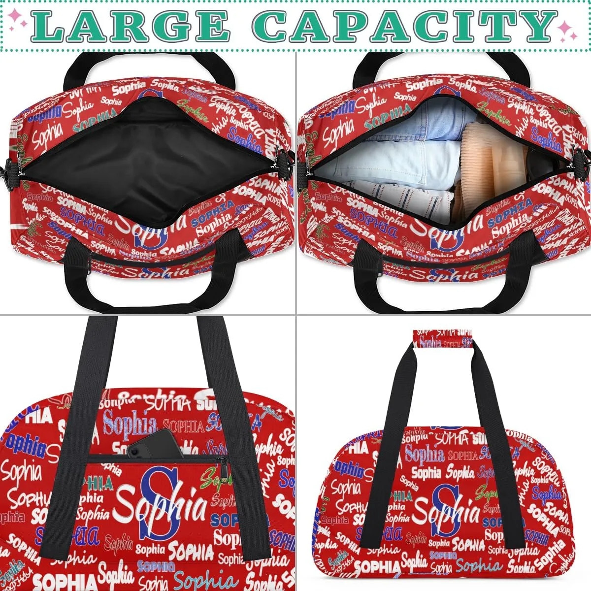 Custom Sports Duffel Bag Boys, Personalized Kids Gym Bag Customized Travel Duffle Bag with Name Ranked, Red Background