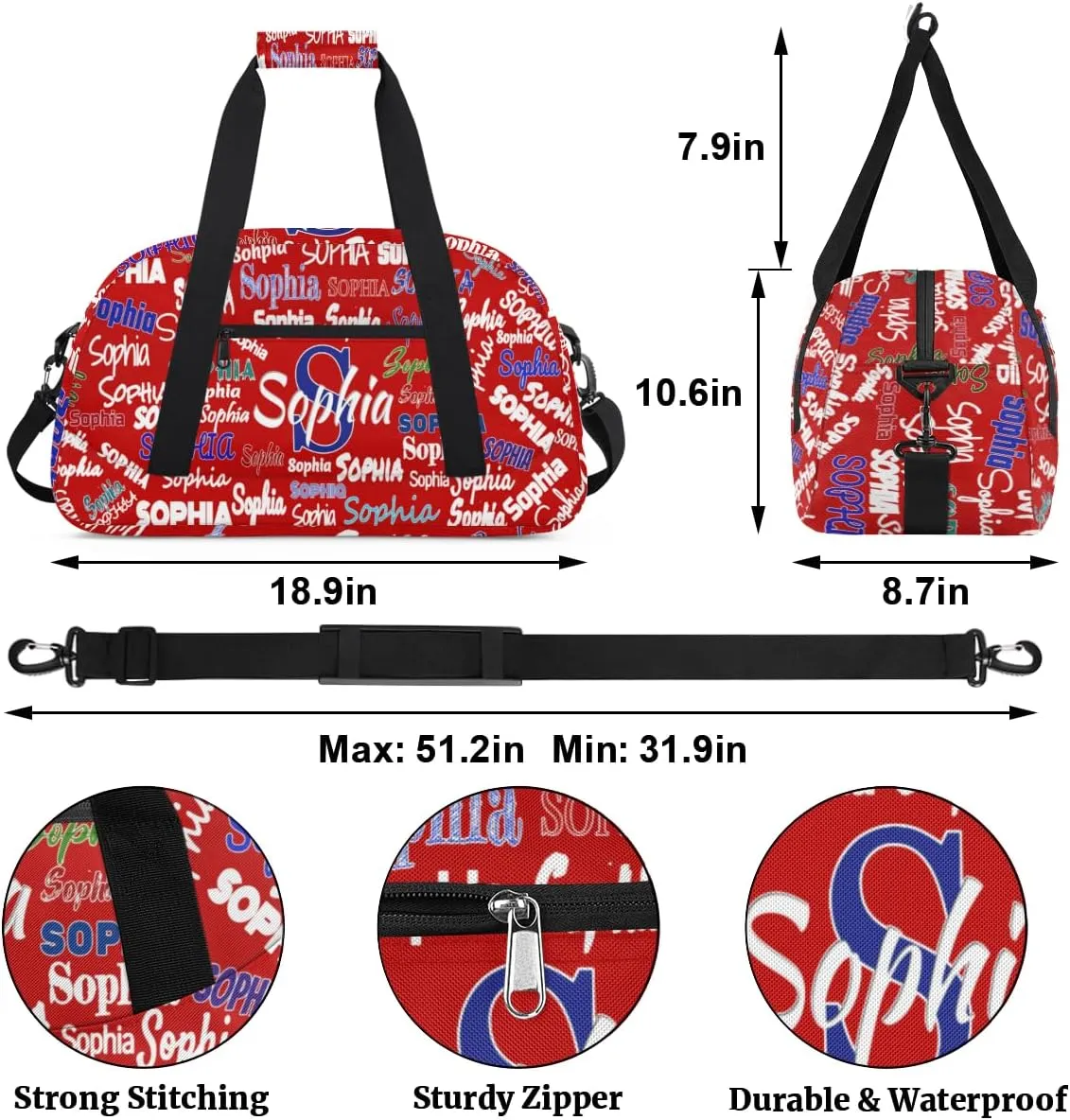 Custom Sports Duffel Bag Boys, Personalized Kids Gym Bag Customized Travel Duffle Bag with Name Ranked, Red Background