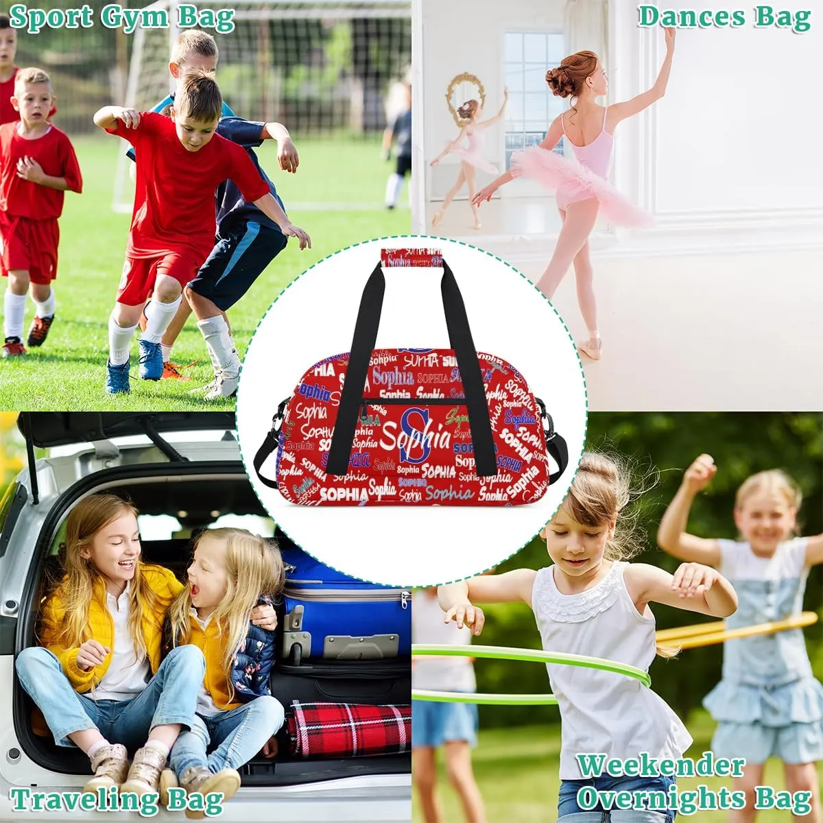 Custom Sports Duffel Bag Boys, Personalized Kids Gym Bag Customized Travel Duffle Bag with Name Ranked, Red Background