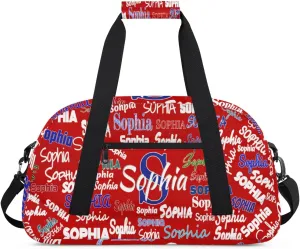Custom Sports Duffel Bag Boys, Personalized Kids Gym Bag Customized Travel Duffle Bag with Name Ranked, Red Background
