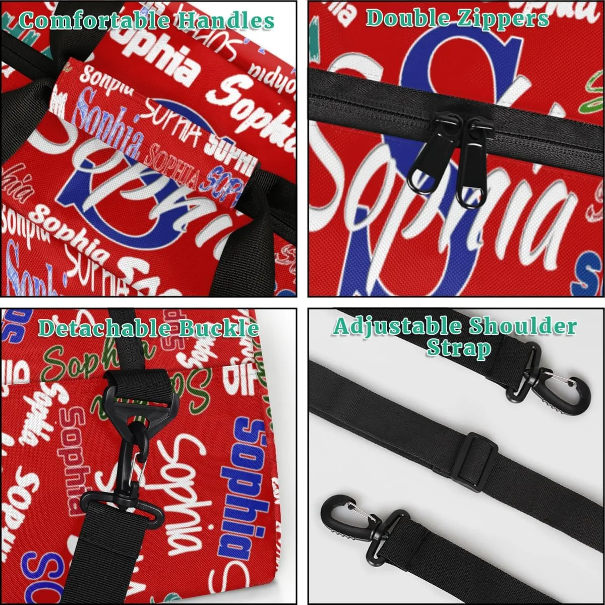 Custom Sports Duffel Bag Boys, Personalized Kids Gym Bag Customized Travel Duffle Bag with Name Ranked, Red Background