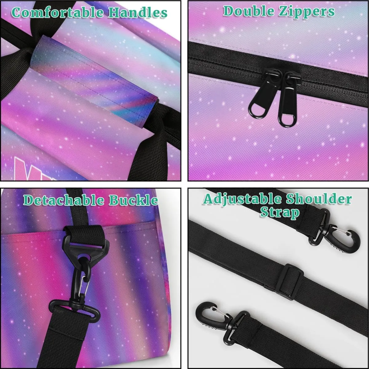 Custom Sports Gym Bag, Personalized Dance Ballet Bag Travel Overnight Small Duffel Bag Gymnastics Swimming Sleepover Overnight Sports Bag, Purple Galaxy Universe