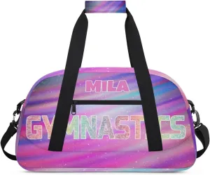 Custom Sports Gym Bag, Personalized Dance Ballet Bag Travel Overnight Small Duffel Bag Gymnastics Swimming Sleepover Overnight Sports Bag, Purple Galaxy Universe