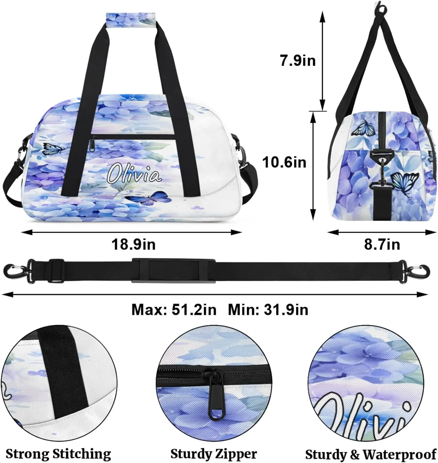 Custom Sports Gym Bag Personalized Name Travel Duffel Bag