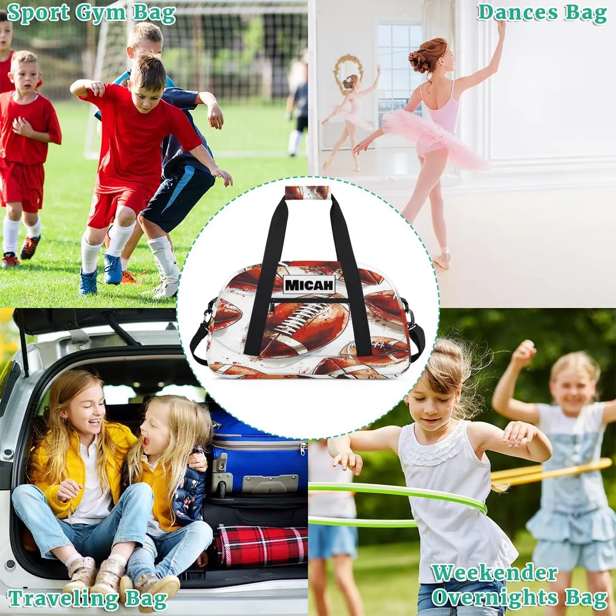 Custom Sports Painted Football Duffel Bags for Boys, Personalized Sports Gym Duffel Tote Workout Bag Named Practice Travel Overnight Training Bag, American Football