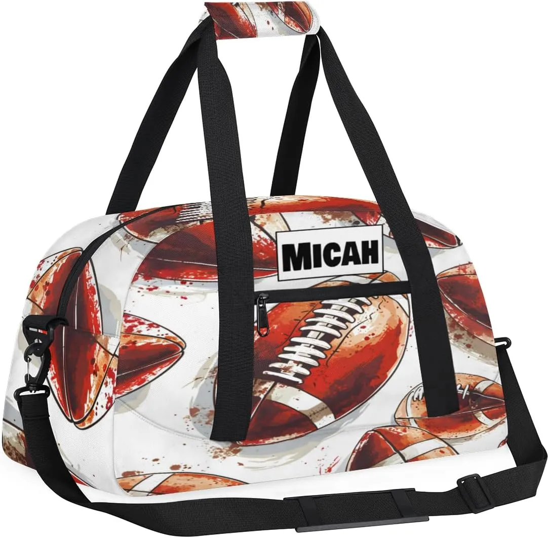 Custom Sports Painted Football Duffel Bags for Boys, Personalized Sports Gym Duffel Tote Workout Bag Named Practice Travel Overnight Training Bag, American Football