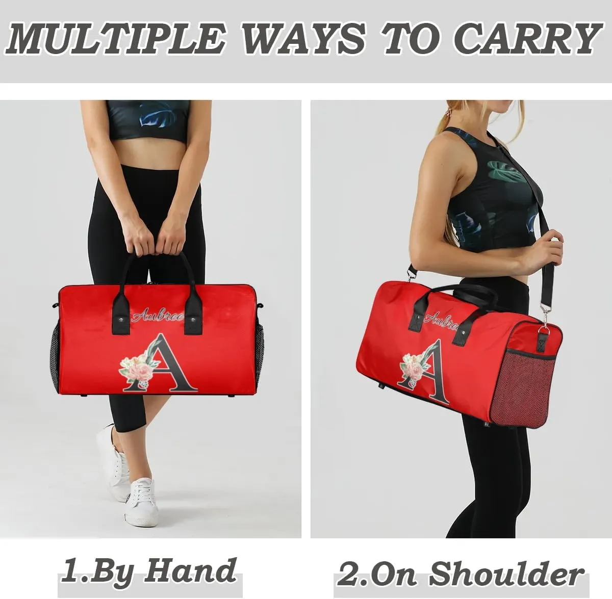 Custom Travel Duffel Bag with Initial, Personalized Letters Gym Bag for Women Men Sports Bags for Swimming Running Playing, Weekender Overnight Bags, Coral Red A