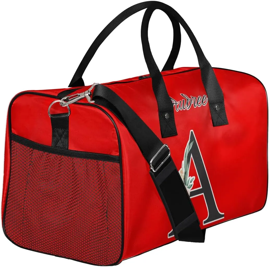 Custom Travel Duffel Bag with Initial, Personalized Letters Gym Bag for Women Men Sports Bags for Swimming Running Playing, Weekender Overnight Bags, Coral Red A