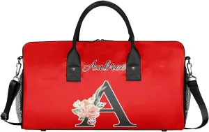 Custom Travel Duffel Bag with Initial, Personalized Letters Gym Bag for Women Men Sports Bags for Swimming Running Playing, Weekender Overnight Bags, Coral Red A