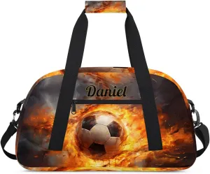 Customized Duffel Bags for Traveling Kids Gym Bag Small Soccer Tote Fire Black Bag Sport Bag with Name As Gifts for Boys