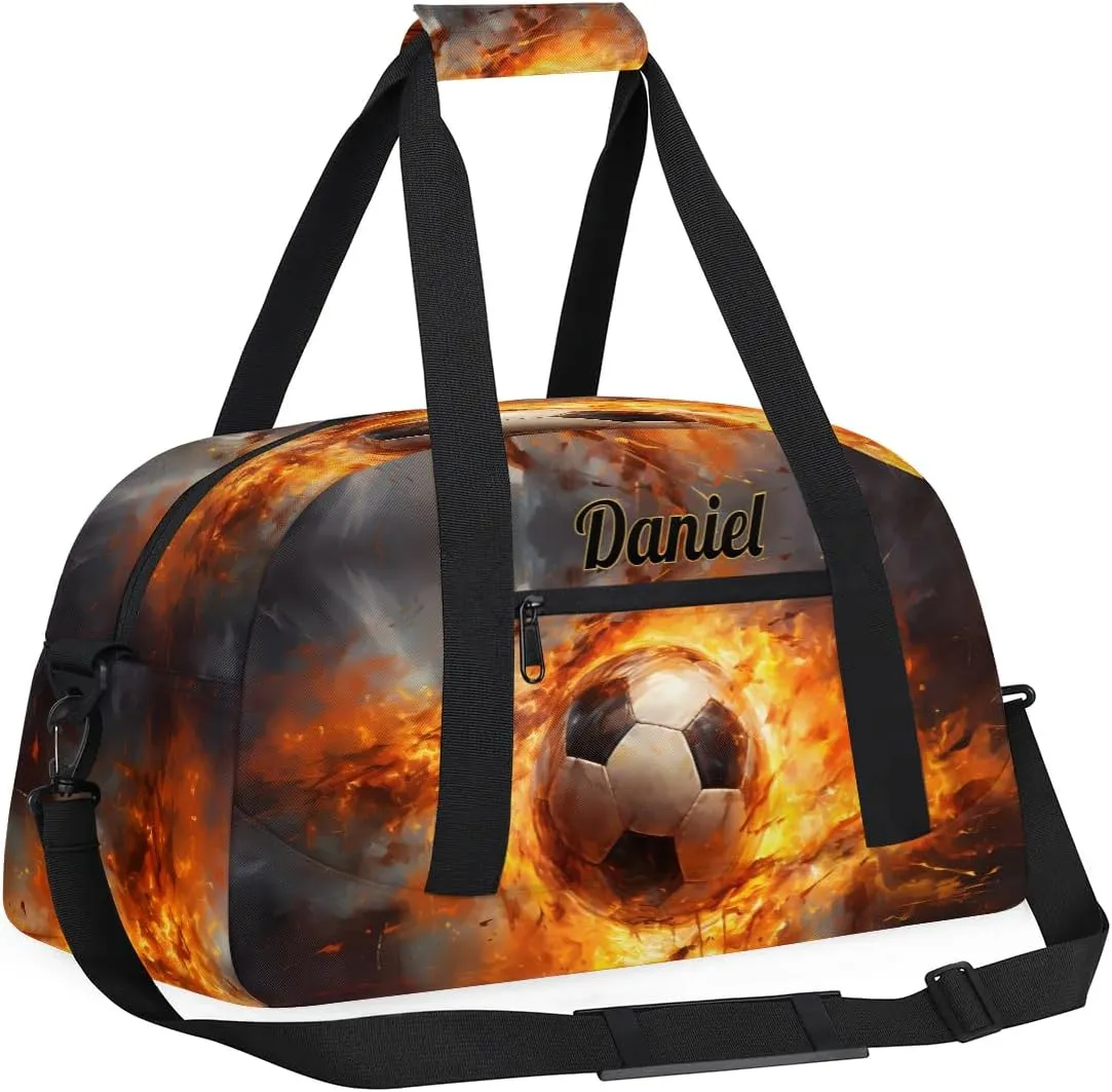 Customized Duffel Bags for Traveling Kids Gym Bag Small Soccer Tote Fire Black Bag Sport Bag with Name As Gifts for Boys